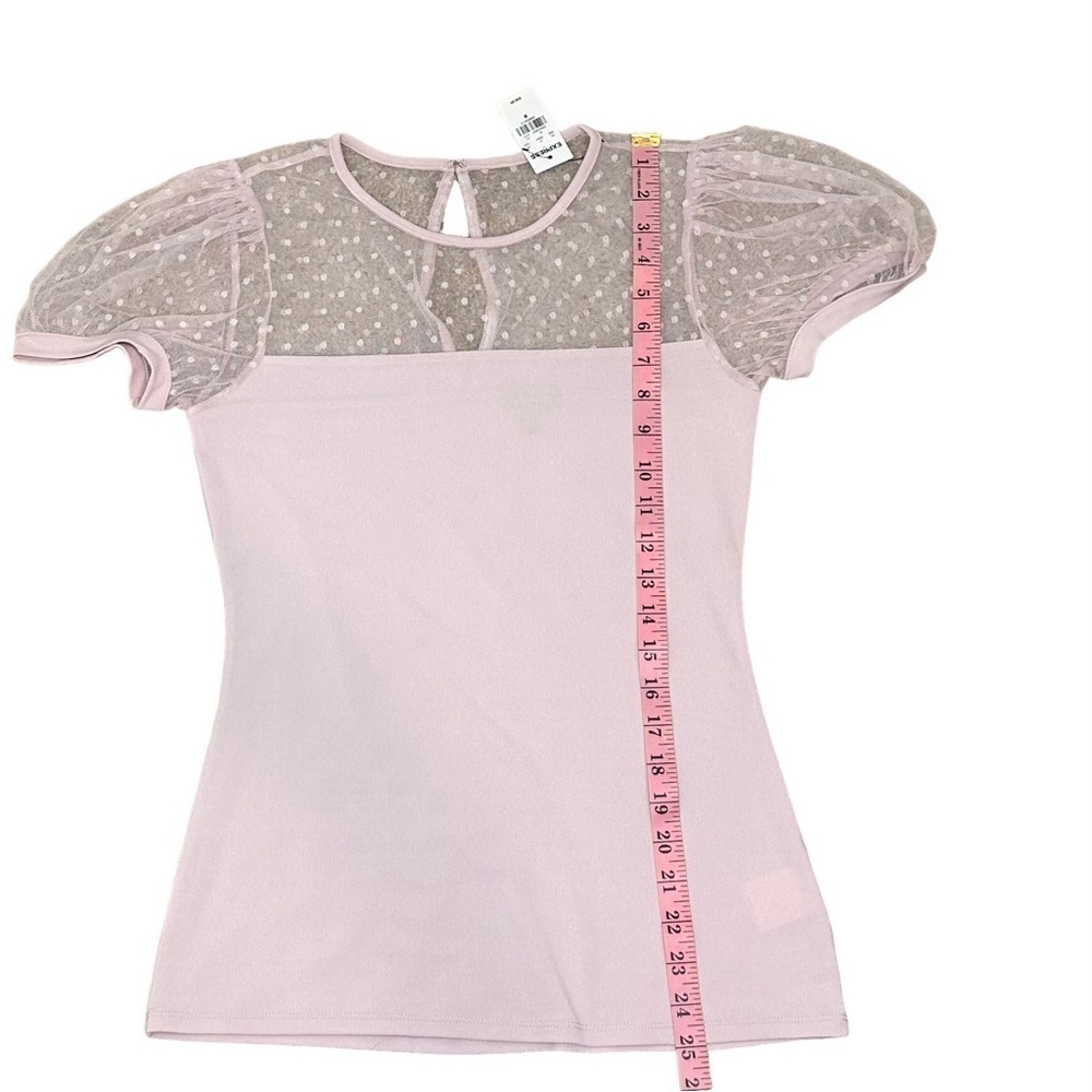 Express Pink Mesh Yoke Dot Sleeve Short Sleeve Top - Picture 12 of 12